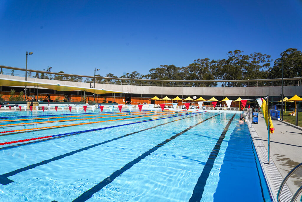 The facilities includes a 10-lane Olympic-sized heated outdoor swimming pool