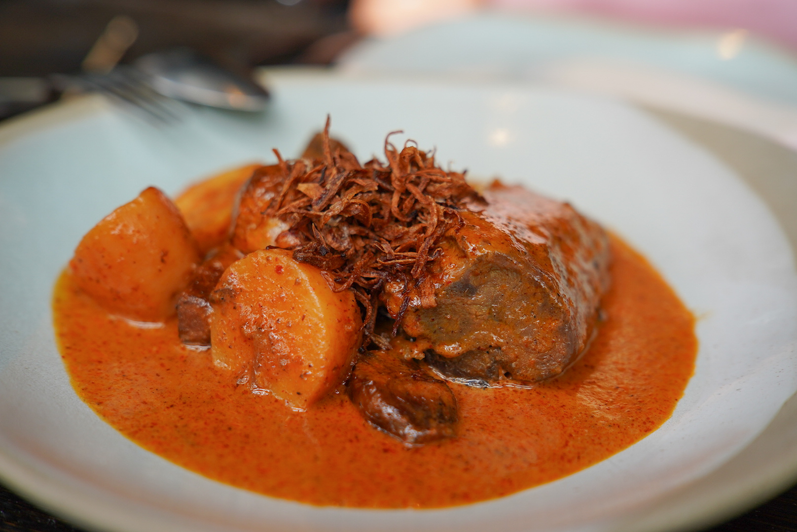 The rich and creamy Kiwami 9+ wagyu beef Massaman with potatoes - a must try at Lilymu in Parramatta