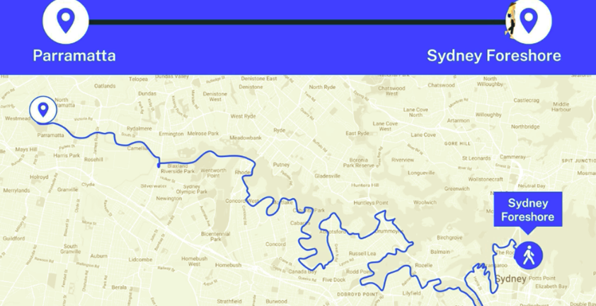 The new path is 91km will be along the Sydney Harbour through to Parramatta River
