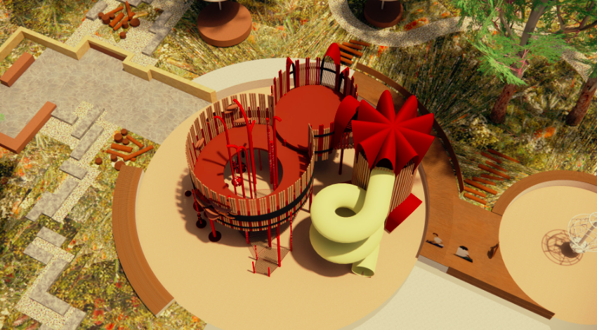 The park will feature a playground, water-play zone, youth activities, cool play equipment and more!